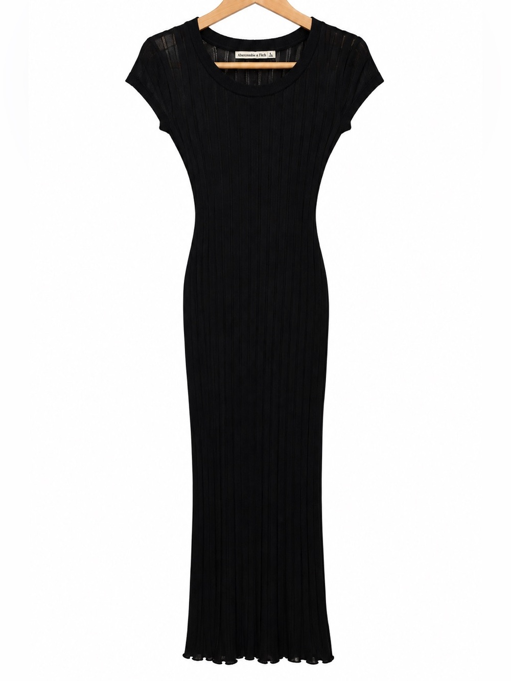 Abercrombie & Fitch Black Ribbed Short-Sleeve Maxi Dress